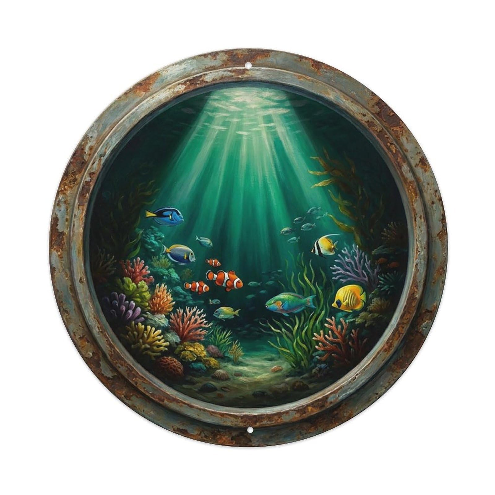 Vintage Porthole Spotlight Focus Ship Window Under Deep Metal Tin Sign