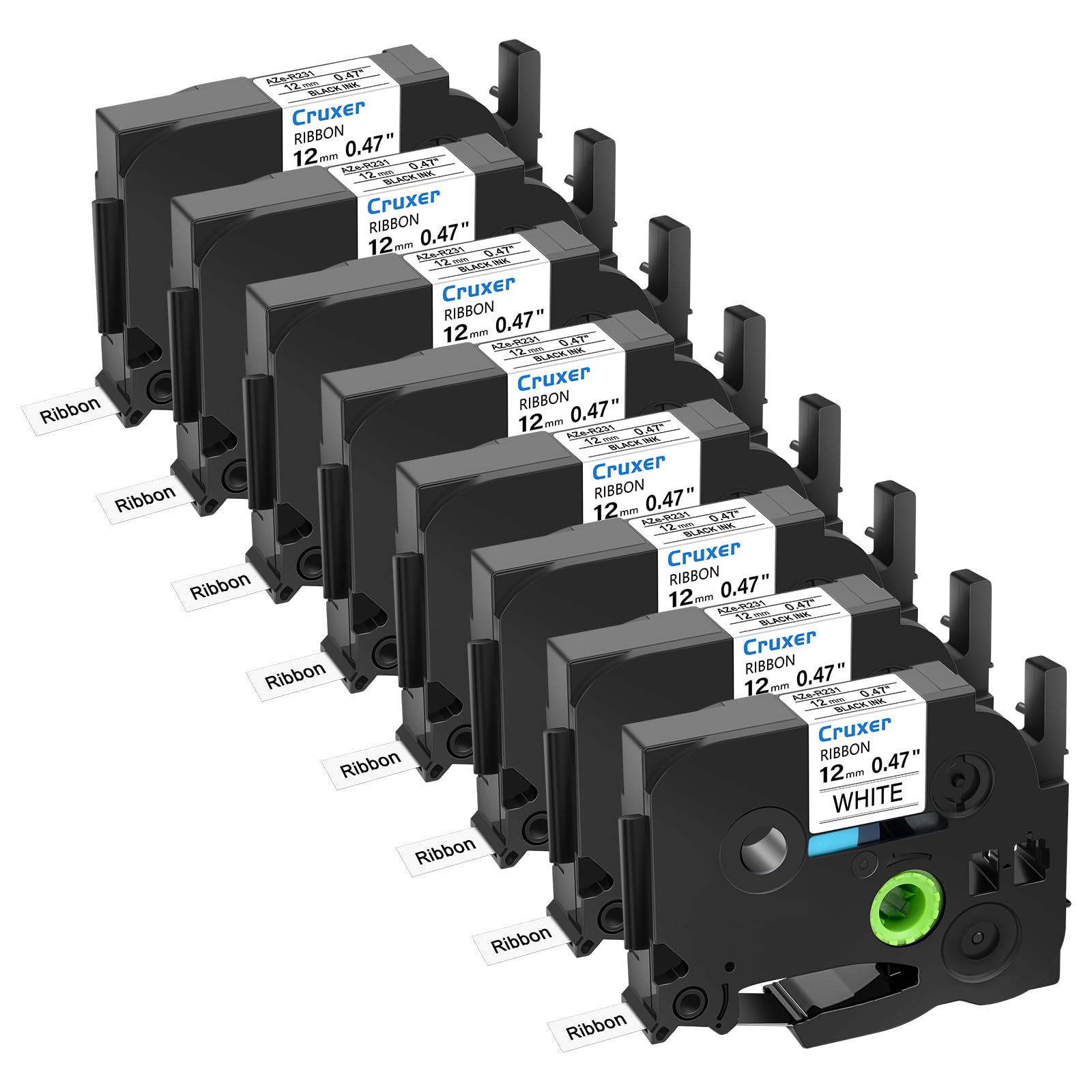 Cruxer Lot de 8 TZE-R231 Compatibles avec P-Touch Noir sur Blanc 12 mm