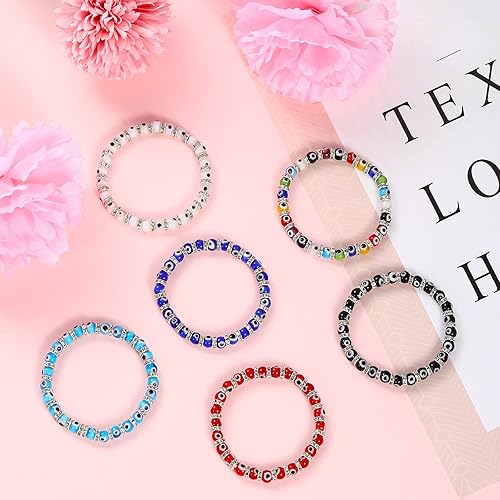 Miniatura 2 de Hicarer 6 pulseras de ojo turco con cuentas de cristal turco, amuleto de protección de la suerte para mujeres y hombres, Mediana, Madera de agar