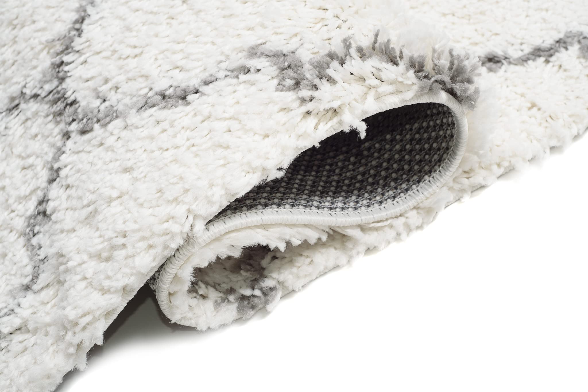 TAPISO Boho Teppich Läufer Kurzflor Shaggy Creme Grau Gitter Marokko Fransen Schlafzimmer Wohnzimmer Design Modern 100 x 400 cm