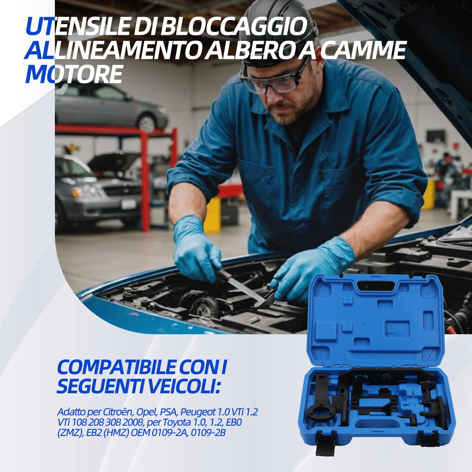 Set di attrezzi di regolazione del motore, cinghia dentata per motori a benzina 1.0 e 1.2 VTi, adatto per Citroën, Peugeot, Opel, Toyota, PSA EB0 (ZMZ), EB2 (HMZ), OEM 0109-2A 0109-2B
