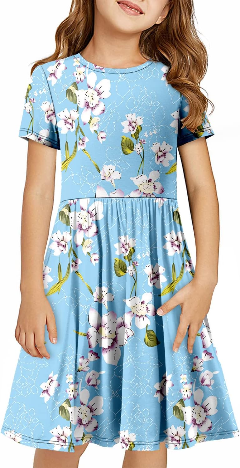 storeofbaby Girls Short Sleeve Dress Casual A Line Twirly Skater Dresses 4-13 Years - Image 2