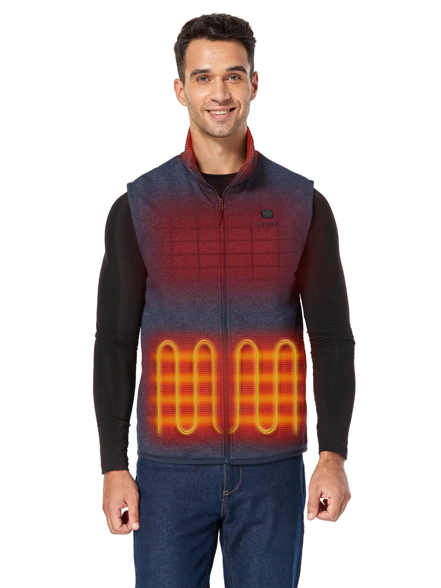 Ororo Men's Flecking Blue Upgraded 4-Zone Heated Fleece Gilet With Heated Collar, Electric Heated Vest Base Layer With Battery (,Xxl)
