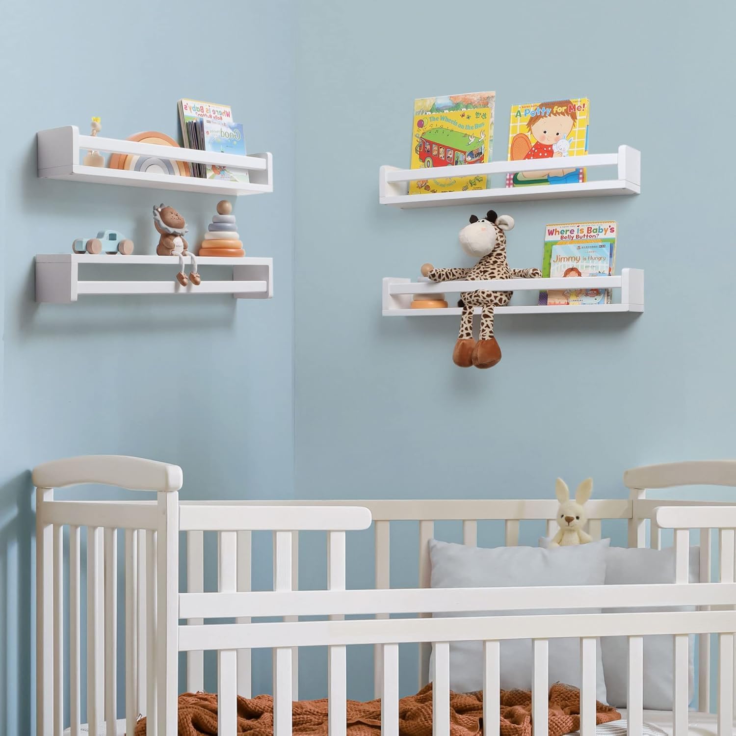 Gieanoo Bücherregal Kinder Wand,60cm Weiß Wandregal Kinderzimmer 2er-Set