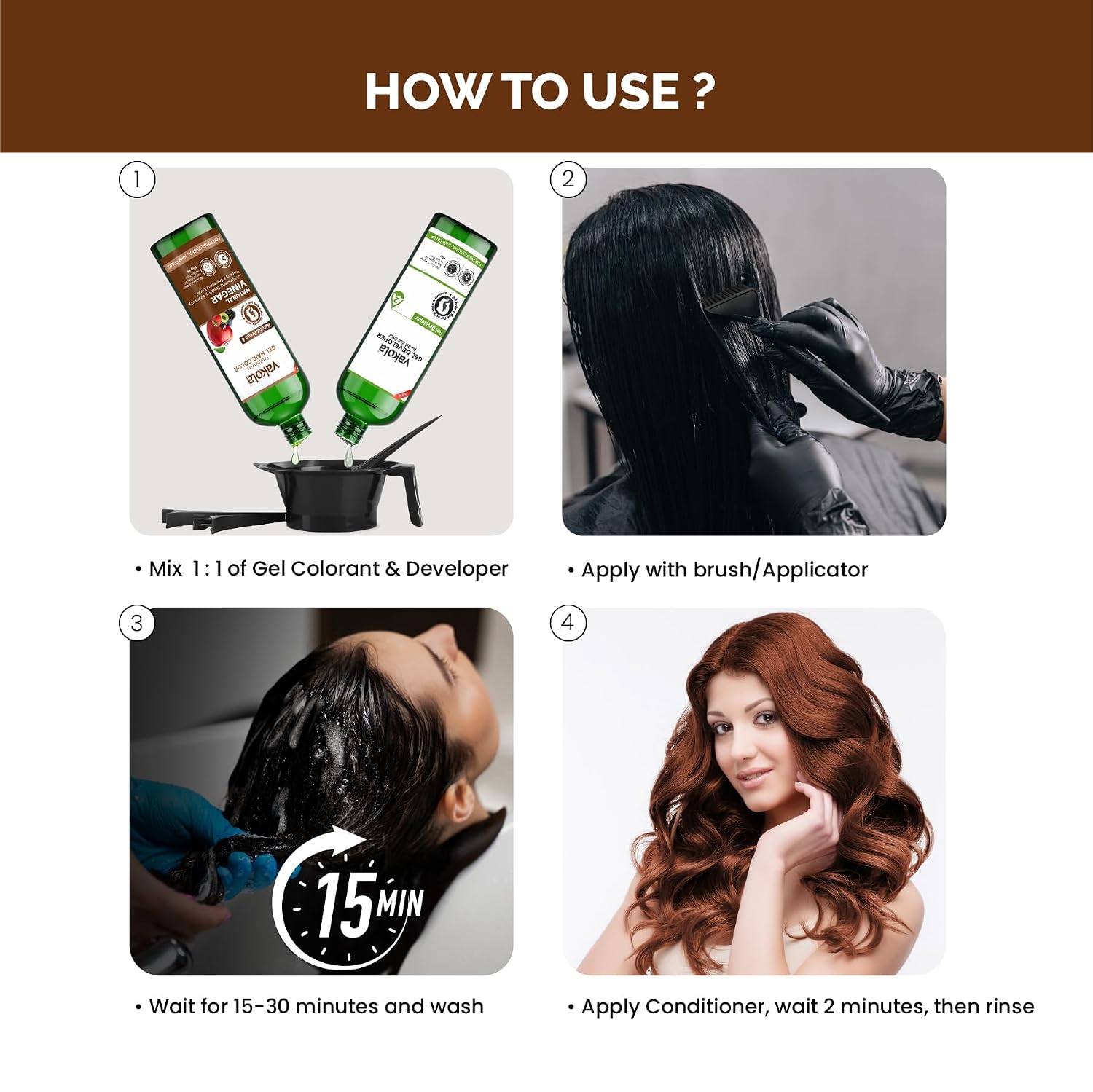 Natural Brown Gel Hair Color, Fruitberries Extracted - 100% Grey Coverage, No Skin Stain- 100ML Developer and 100ML Colorant, (6.76 Fl Oz) Pack of 1