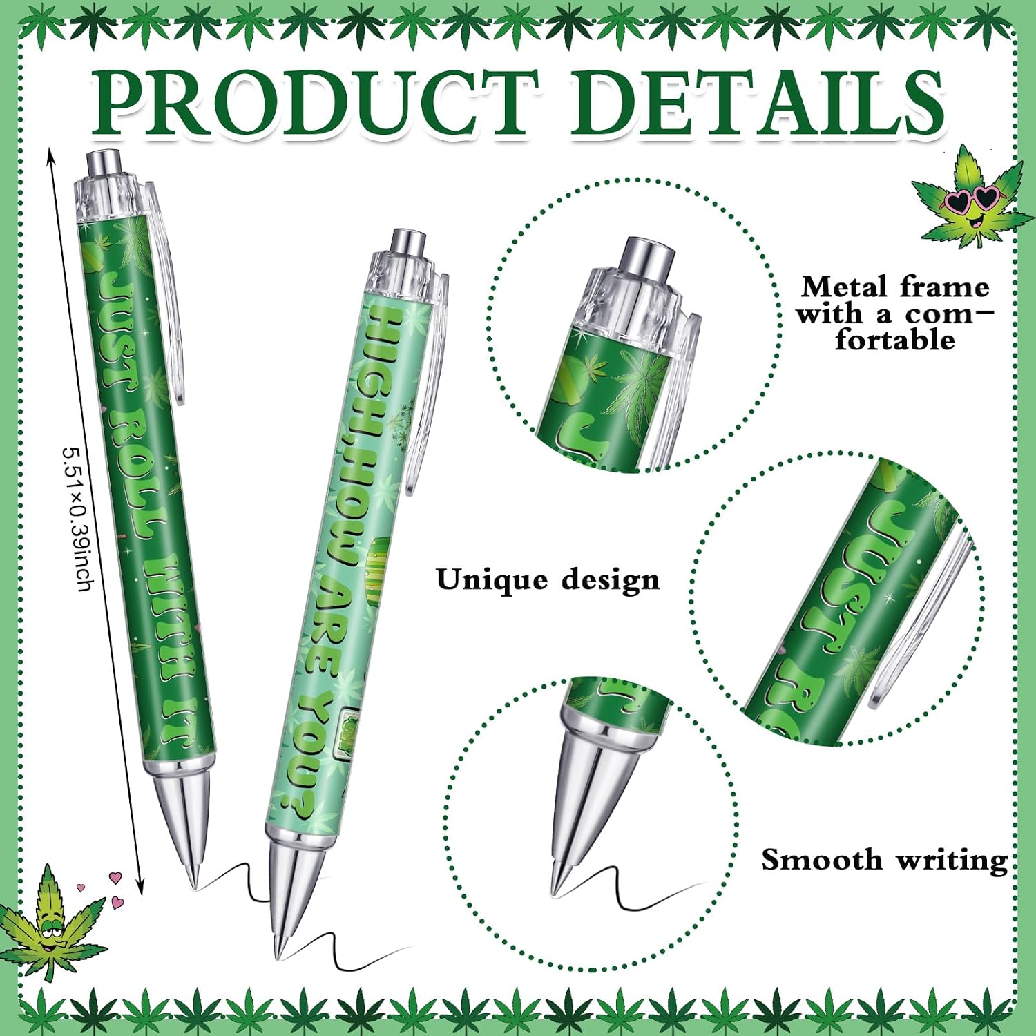 Sayglossy 36 Pcs 420 Weed Gift Bulk Marijuana Leaf Ballpoint Pens for Women Men Weed Leaf Black Ink Pens for 420 Party Favors Jamaica Favors Office Essentials Gift