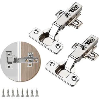 Pack of 2 Hinges for Cabinet Doors Cupboard Hinge 110 Degree Angle Trim Standard Hinge with Automatic Damping Function Applies to Kitchen Cabinets Wardrobes Furniture