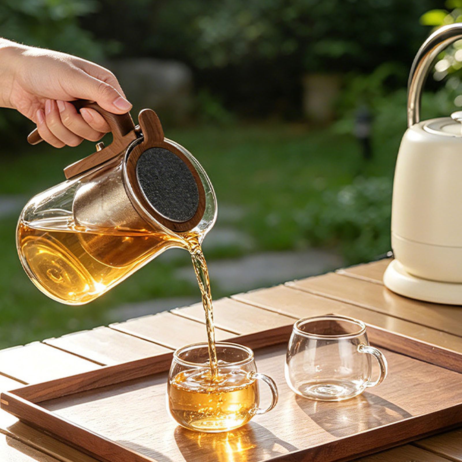 Pssopp Tetera de Vidrio con Infusor, Tetera con Tapa Abatible Magnética, 600 Ml, for té e Infusiones