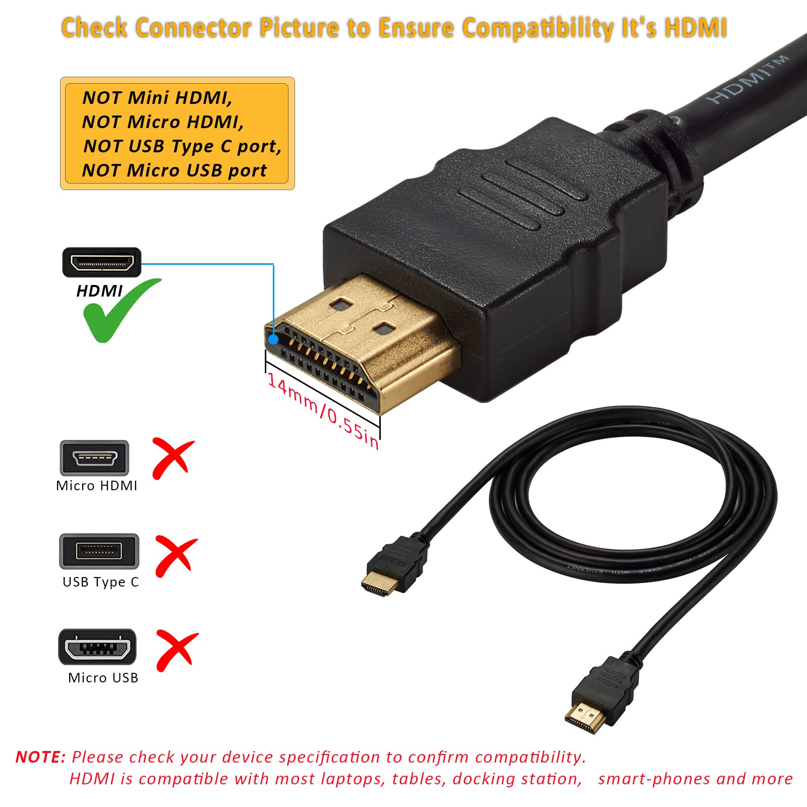 Cable HDMI a HDMI 2.0, adaptador HDMI de alta velocidad 4K 60Hz macho a macho, compatible con cámara, videocámara, portátiles, tarjeta gráfica, HDTV, tableta, EOS RP/EOS 7D Mark II/XA40, 4.9 4