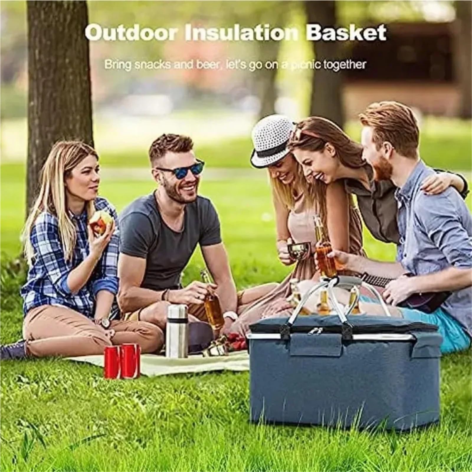 Cesta Picnic Cesta de picnic plegable, bolsa camping for exteriores, almacenamiento aislante, bolsas compras, cestas(Grey Large)