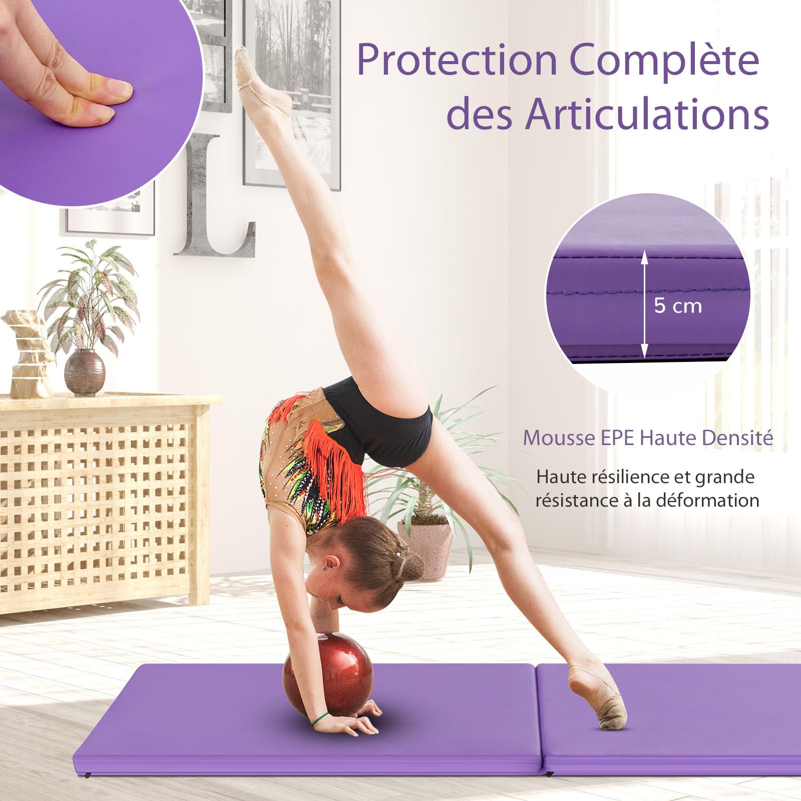 Tapis De Gymnastique Pliable 180x60x5cm - Cuir PU, Antidérapant | Idéal Yoga, Fitness à Domicile