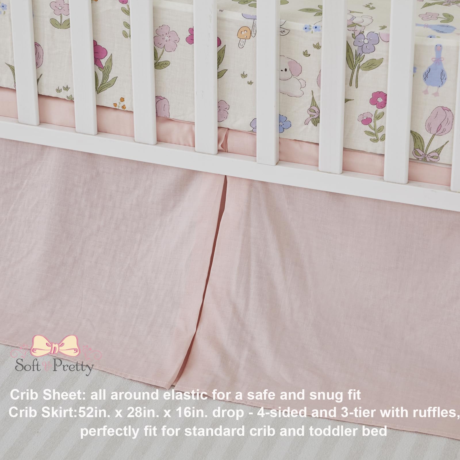 Brandream Set di biancheria da letto per culla in mussola di cotone, per bambine, con stampa di fiori selvatici, set di biancheria da letto per la cameretta dei bambini, leggero, morbido e