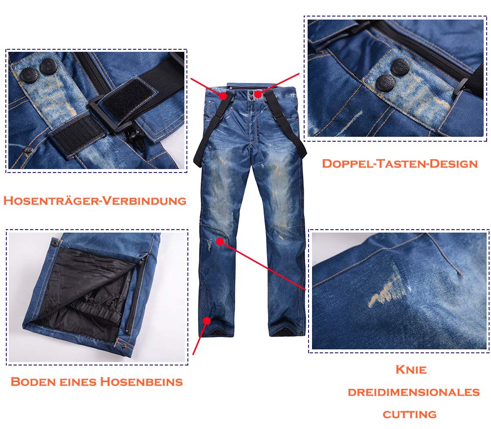 Casual Bretelles de Ski en Jean imperméable et Respirant pour Homme
