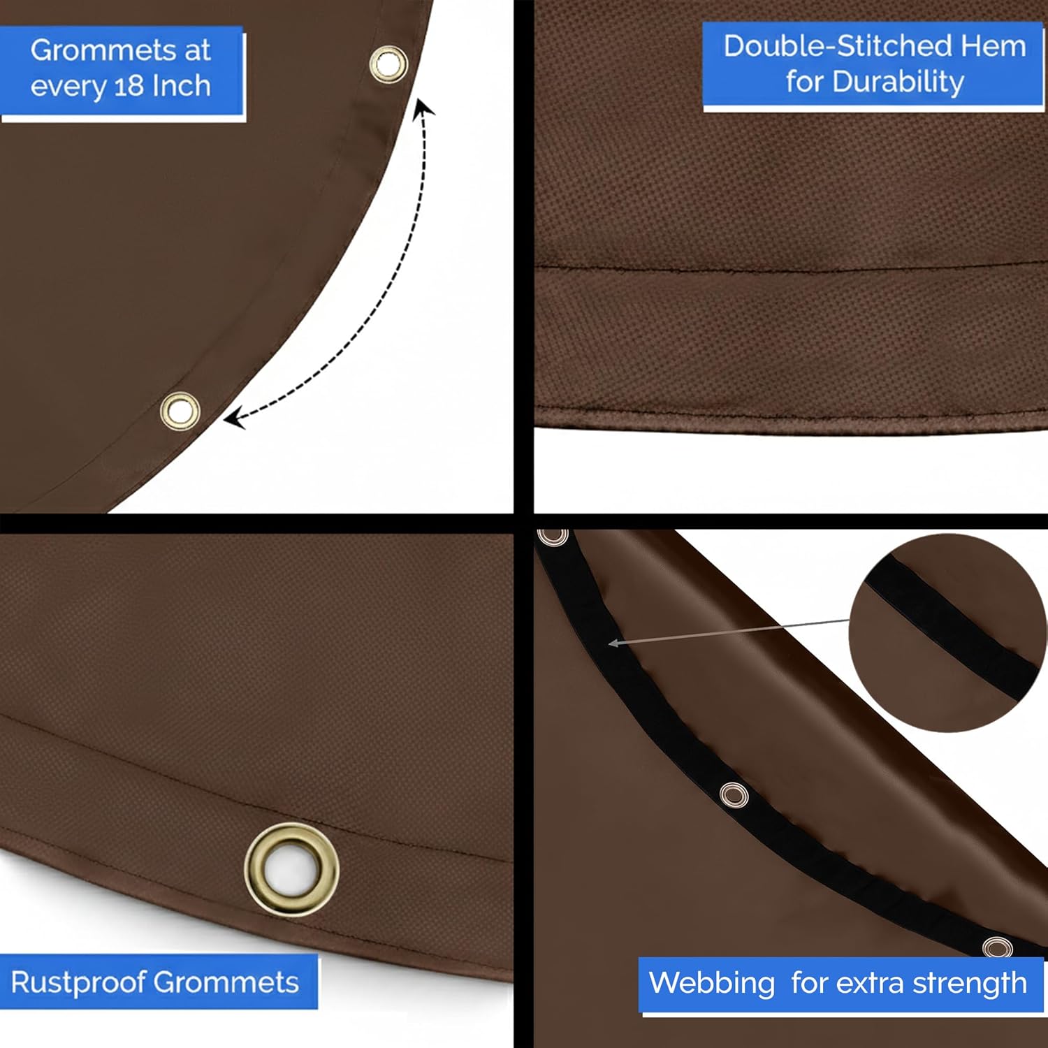 Covers & All Heavy Duty Round Tarp – 12 oz Waterproof PVC Vinyl Tarp, Tear & UV Resistant with Reinforced Edges and Grommets for Patio, Pool & Equipment Protection (12 ft Diameter, Brown)