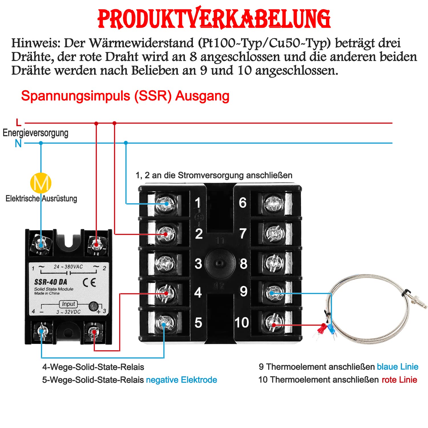 Digital Temperaturregler Kit REX-C100 LED PID-Temperaturregle Thermostat mit K-Typ Thermoelement Sensoreingangsrelais SSR-Ausgang (0-400 ℃)