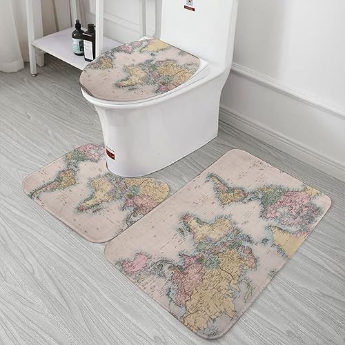 Miniatura 6 de World Map - Juego de alfombras de baño para 3 piezas, tapetes de inodoro, suaves y cómodos, absorben el agua, antideslizantes, más fáciles de secar