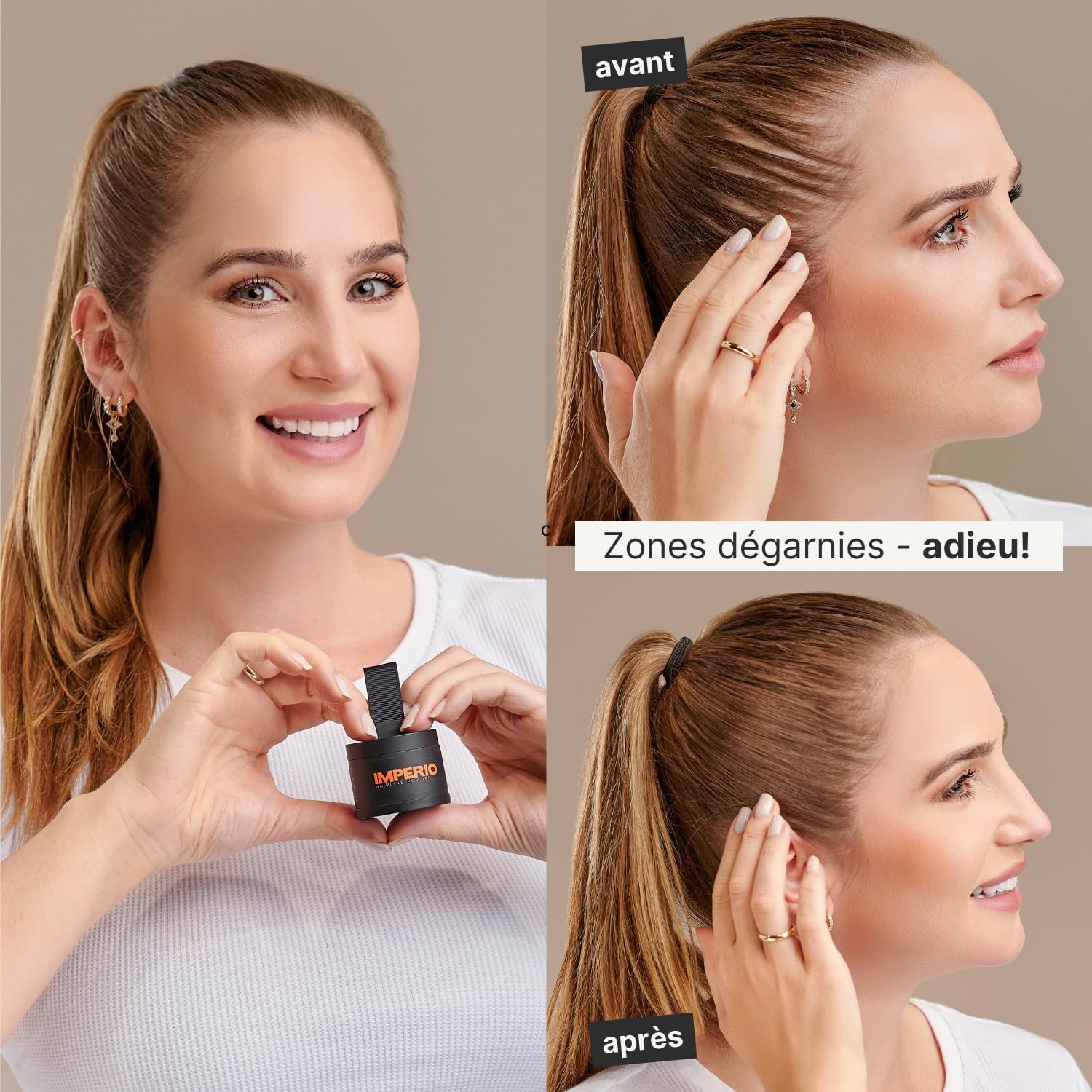 IMPERIO Poudre Racine Correctrice Imperméable - Épaissit et Masque les Cheveux - Résistante à l'Eau (4g, Blond Moyen) - Image détaillée