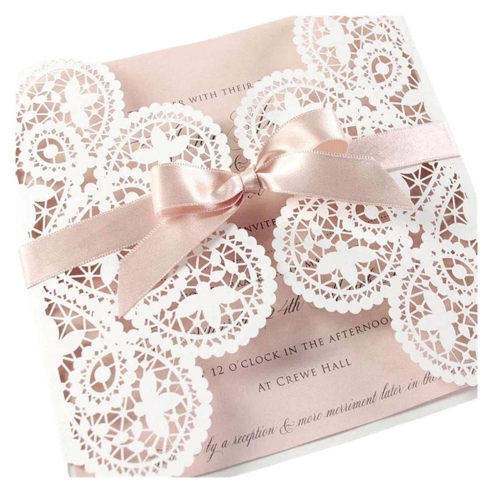 Hochzeitseinladungen 15 stücke Weiß Spitze Hochzeit Karte Laser Floral Einladungen for Engagement Geburtstag Taufe(White and Light Pink,Whole Set Blank)