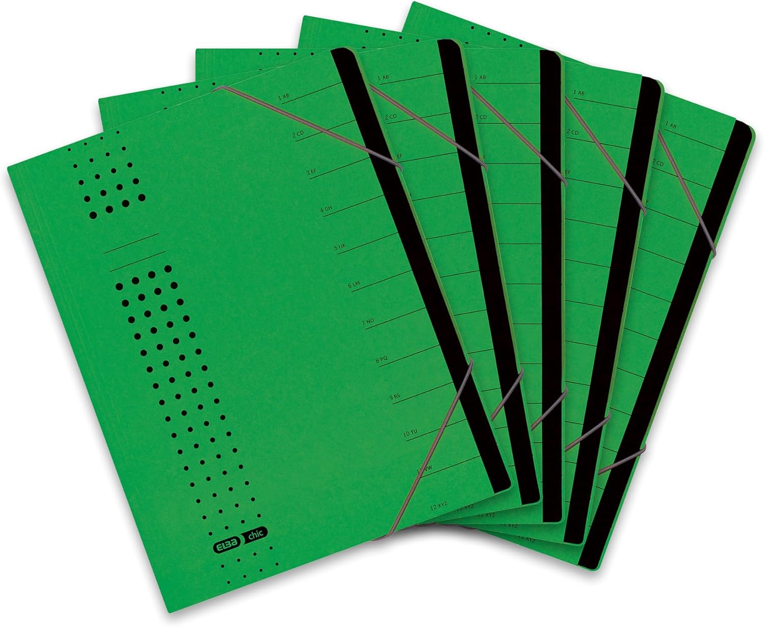 Elba Chic 42496AZ Folder Recycled Card 450 g/m² (Pack of 12 Compartments with Blank Tabs Pack of 5 Charcoal Folder File Chic A4 Dark Blue