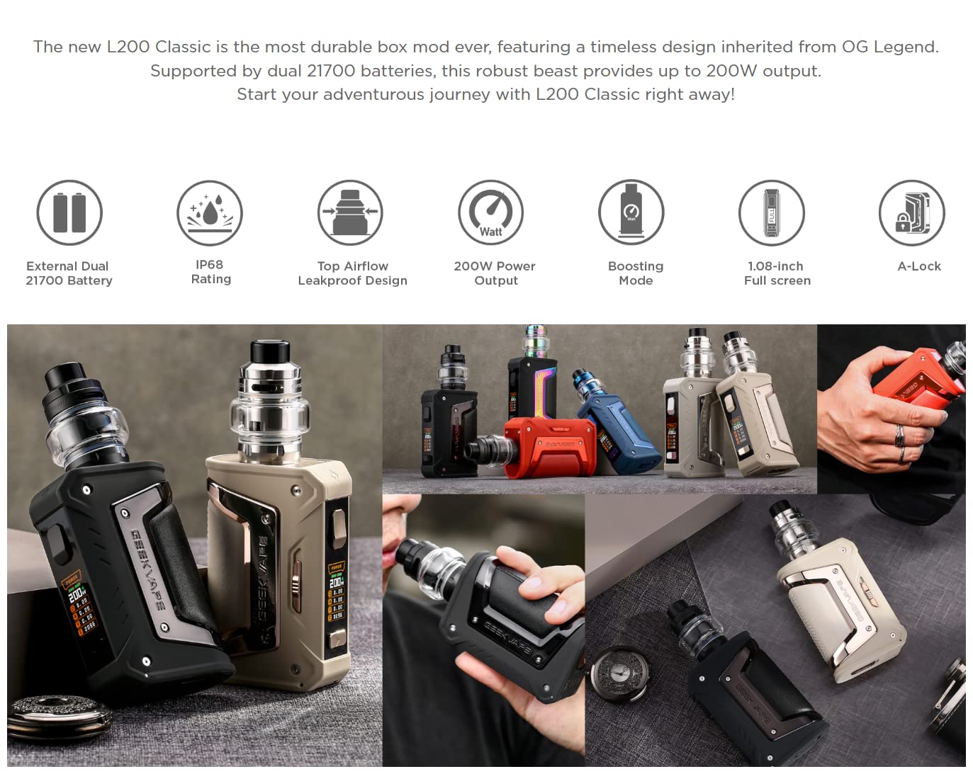 GEEKVAPE L200 Classic Kit - 200W Aegis Legend 2 Classic Box Mod Vape avec  GEEKVAPE Z Max Tank de 6ML et Coil M : Amazon.fr: High-Tech