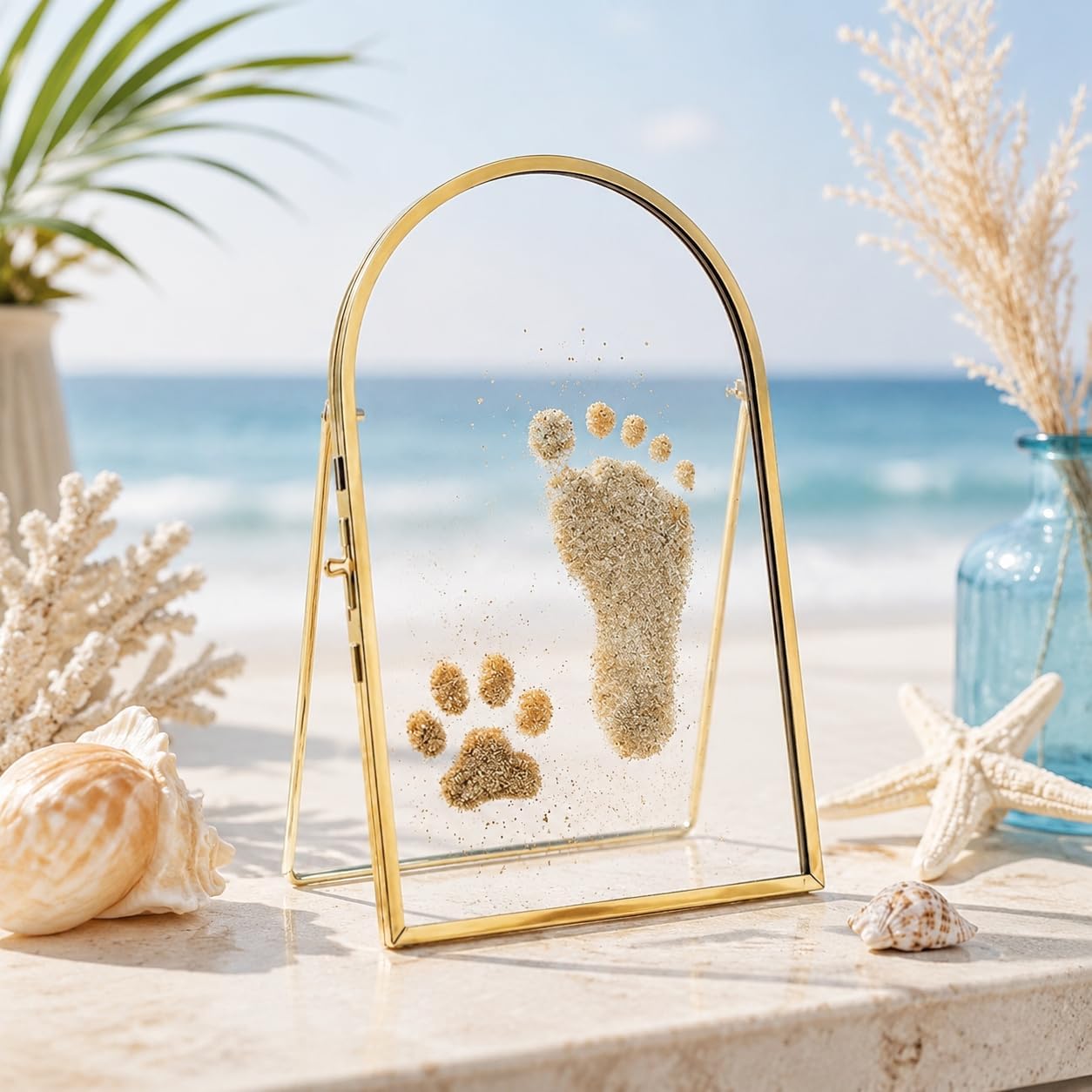 Sea Sand Hand and Footprint Kit, Baby & Pet Keepsake Frame, DIY Handprint Display Floating Frames with Side Latch, Love and Memories Frames Beach Vacation Keepsake Gifts (Frame Only) (Clear 4x6in)