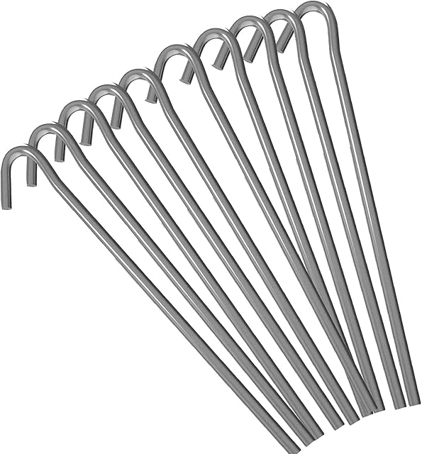CUQOO Galvanised Tent Pegs Pack of 10 - Tent Pegs Metal Heavy Duty Camping Pegs  Long Life Strong Steel Tent Pegs 9  Rust Free Tent Hooks Heavy Duty for Hard Ground  Metal Tent Pegs (10 Pack)