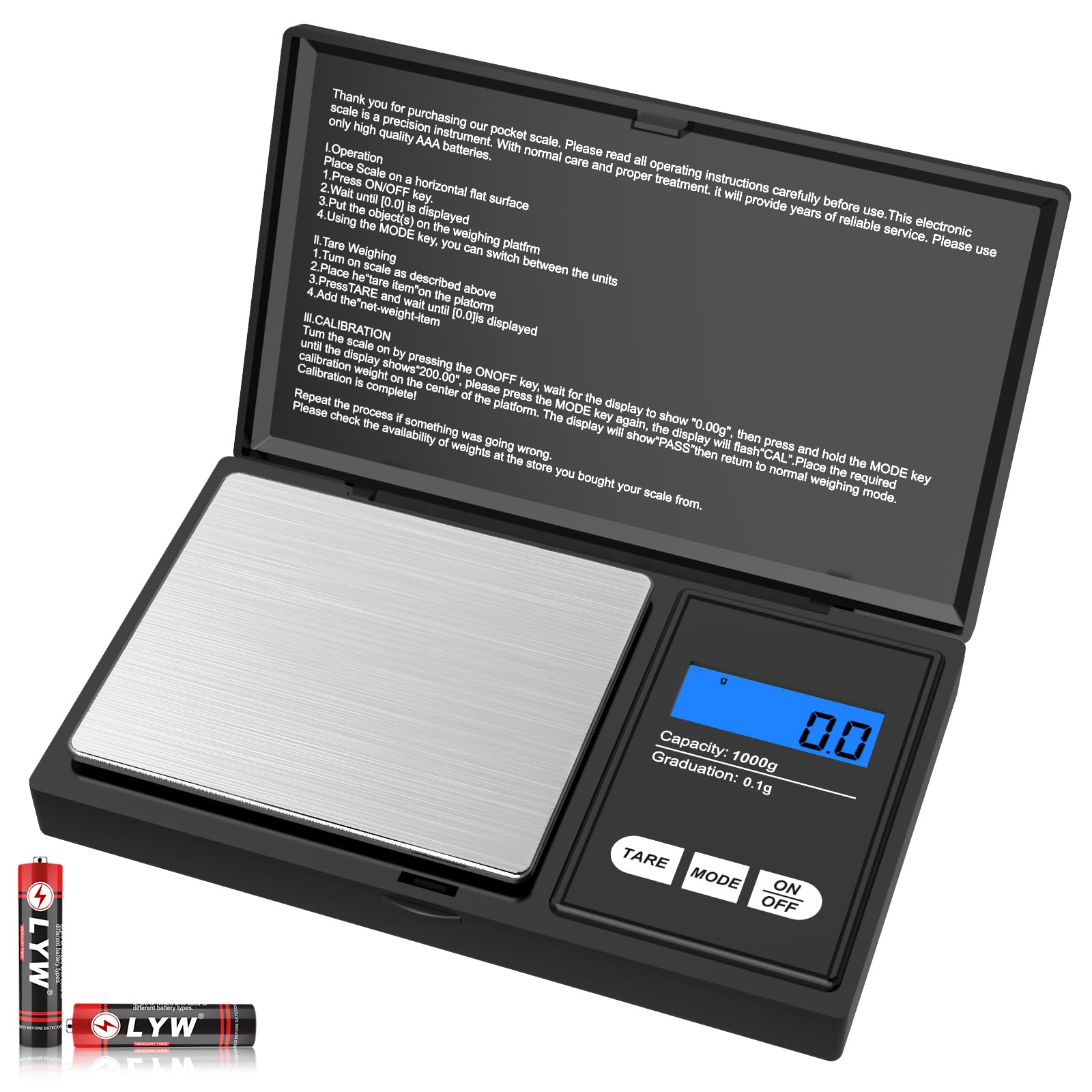 Mik-Nana Digital Pocket Scale, 1000g x 0.1g Small Digital Scales Grams Ounces Grains, Herb Scale, Jewelry Scale, Portable Travel Food Scale, Kitchen Scale, LCD Backlit Display