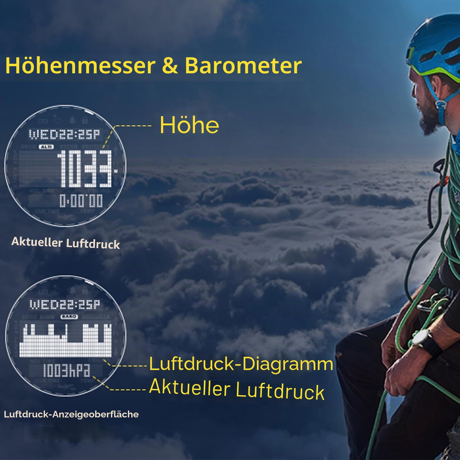 findtime Tauchcomputer Uhr 100M wasserdicht mit Kompass Höhenmesser Barometer ABC NDL Zeit Professionelle Uhren für Schwimmer Taucher Segeln Surfen Wandern, Schwarz, Sportlich