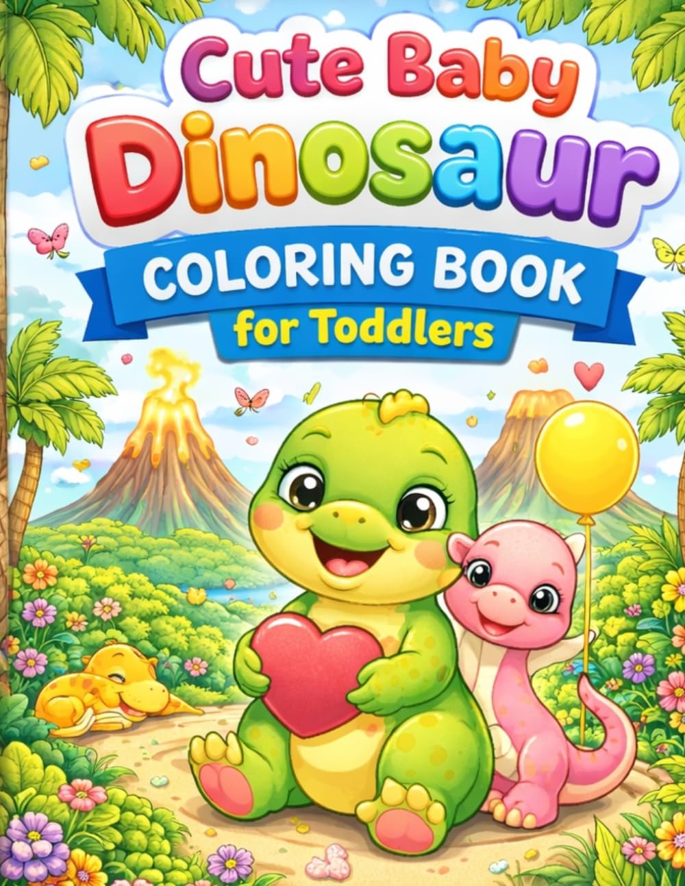 Cute Baby Dinosaur Coloring Book for Toddlers: Easy & Fun Coloring pages for Kids 2-4 Adorable Dinosaurs for Easy Learning and Creativity