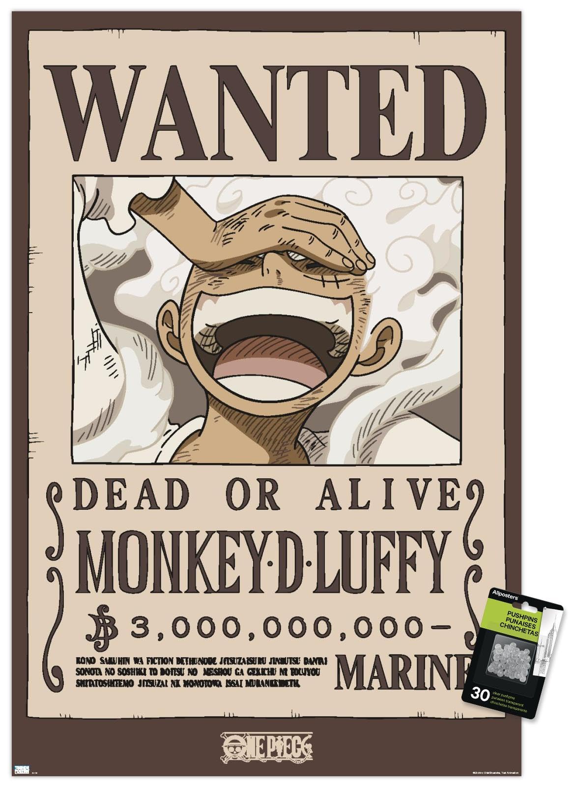 One Piece - Monkey D Luffy Wanted Poster Wall Poster with Push