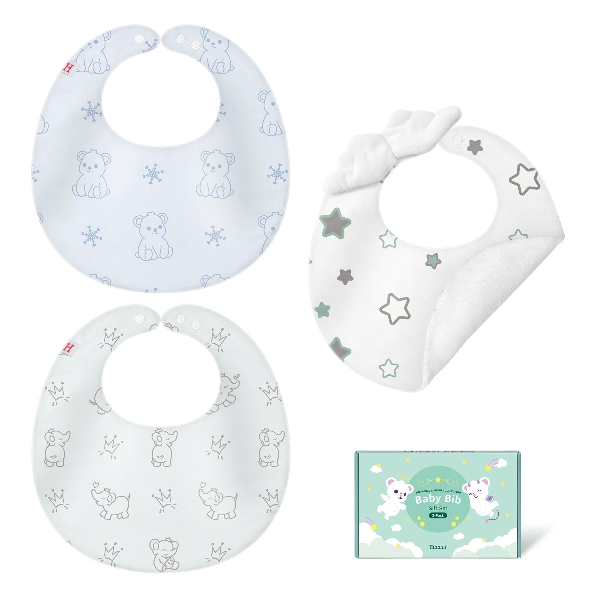 HECCEI 3-Pack Baby Bibs, Reversible Drool Bibs for Teething and Drooling