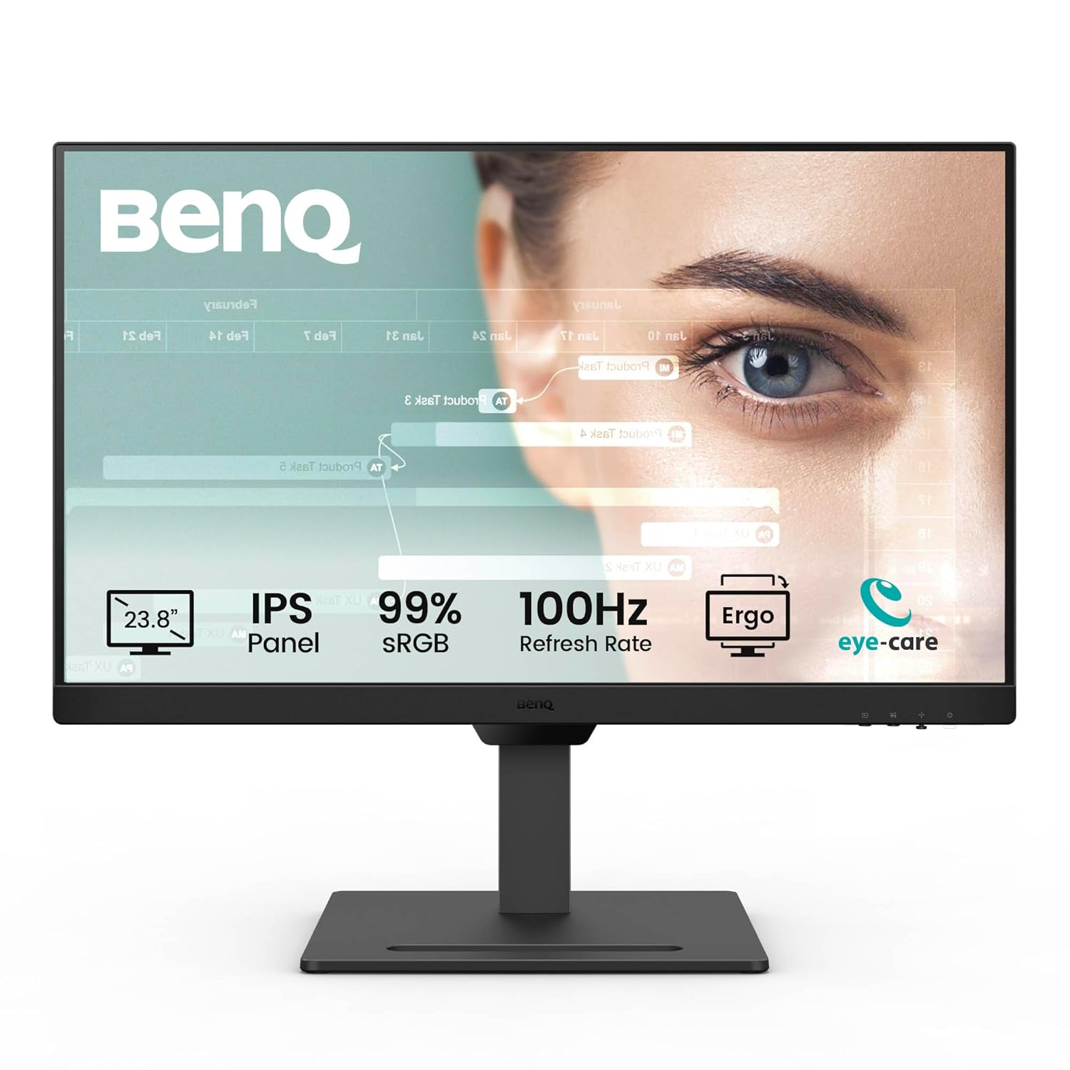 Product image of BenQ GW2490T 24 Inch 1300:1 CR 1080P FHD IPS Monitor|100Hz|99% Srgb|Height Adjustable|Ergo Design|VESA Mediasync|Dual HDMI|DP Port|Speakers|Eye-Careu|Eyesafe|B.I. Gen2|LBL+|Wall Mount (Black)