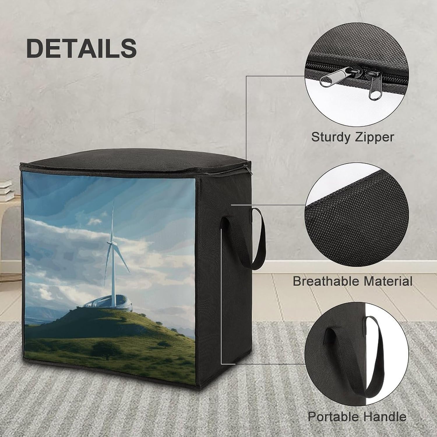 Large Wind Turbine Storage Bags with Handle Foldable Closet Organizers Clothes Storage Bins Bedding Storage Containers Fabric Moving Bags Blanket Comforter Storage Bag 70L