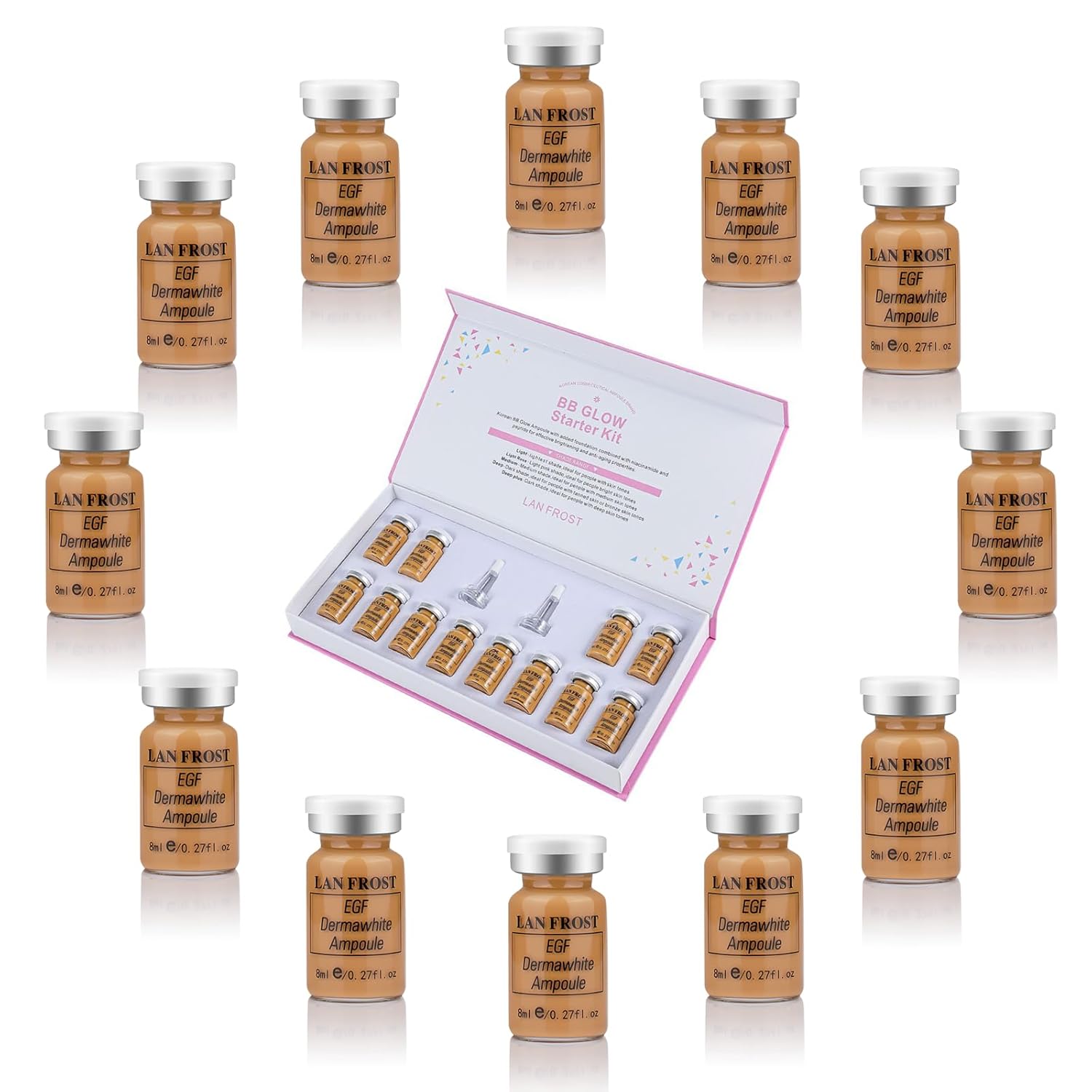 BB Facial Glow Foundation Serum Starter Kit Combined With Niacinamide and Peptides to Even Skin Tone Anti-Aging Foundation Set, 12 Vials for People with Dark Skin