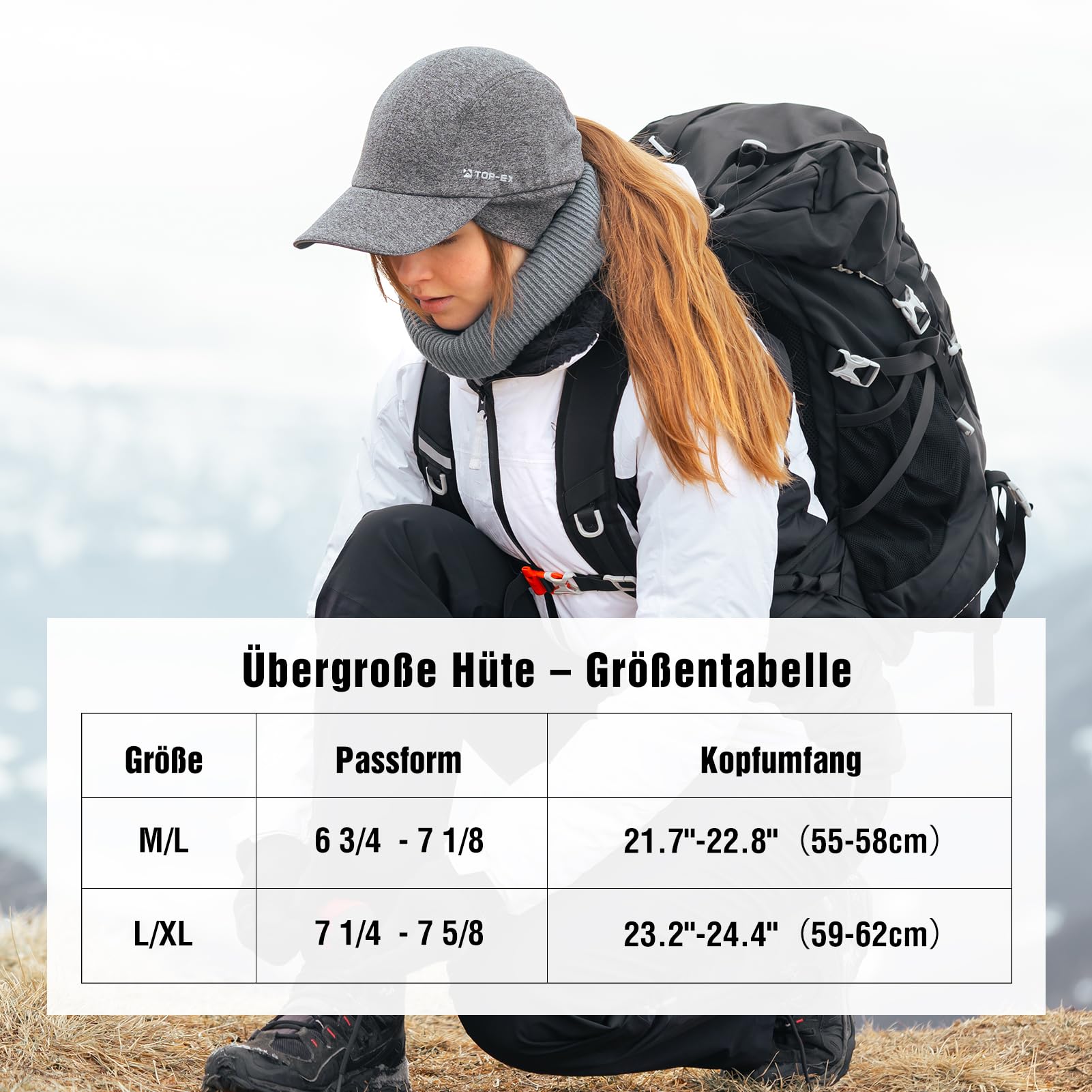 TOP-EX M/L/XL wodoszczelna czapka damska zimowa z klapkami na uszy, koński ogon, ciepła czapka z polarową podszewką, damska czapka zimowa, odblaskowa