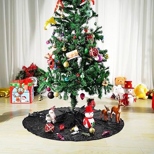 Miniatura 8 de Eternal Beauty Falda pequeña de lentejuelas para árbol de Navidad, cubierta de árbol de Navidad con purpurina, tapete suave para adornos de árbol de