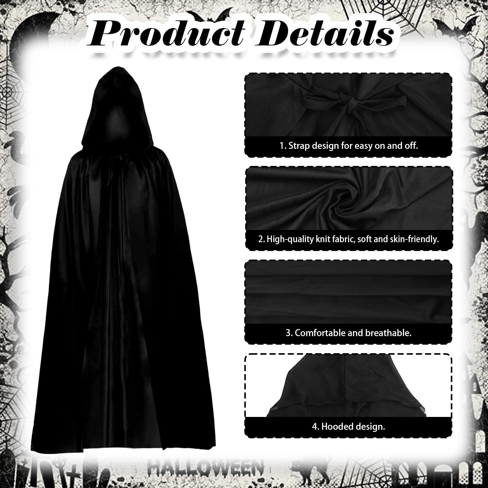 SummitEdge 6 PCS Witch Costume Adult Women, Witch Hat Headbands, Black Cape Black Cloak with Hood, Gothic Accessories - Image 3