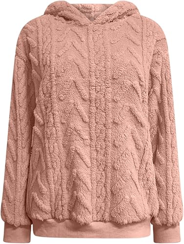 Miniatura 4 de Lilgiuy Sudadera con capucha de forro polar mullido para mujer, sudadera deportiva de sherpa con capucha, acogedora, talla grande, abrigo liso y