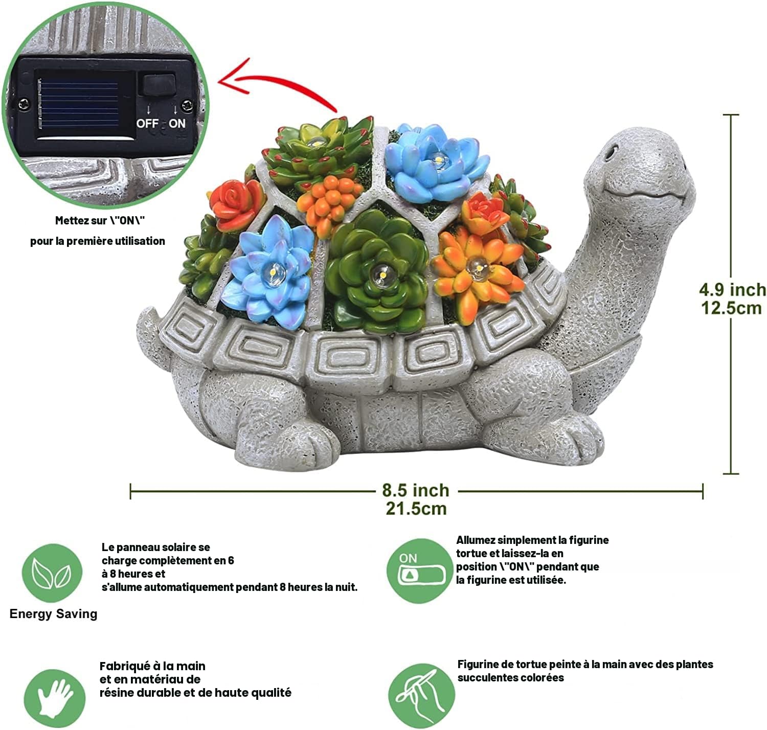 Yeomoo Figurine Tortue Solaire avec 7 LED Succulentes Décoration Jardin | Figurine tortue en résine étanche avec succulentes et 7 LED, Cadeau pour femme homme maman, Décoration jardin balcon maison