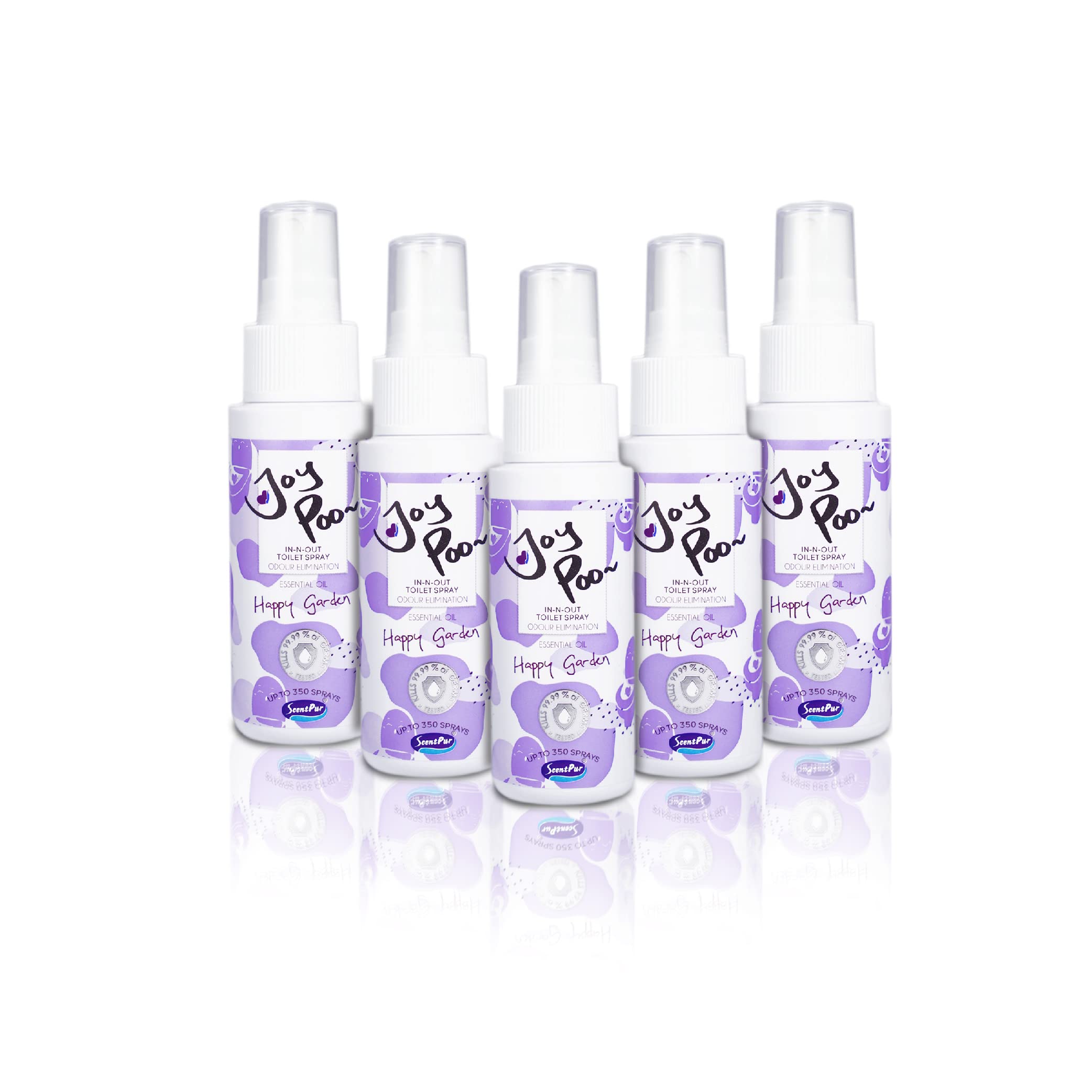 5X JoyPoo Essential Oil Elimination Spray (Happy Garden) 2oz/Bottle, for Home, Travel Public Toilet,