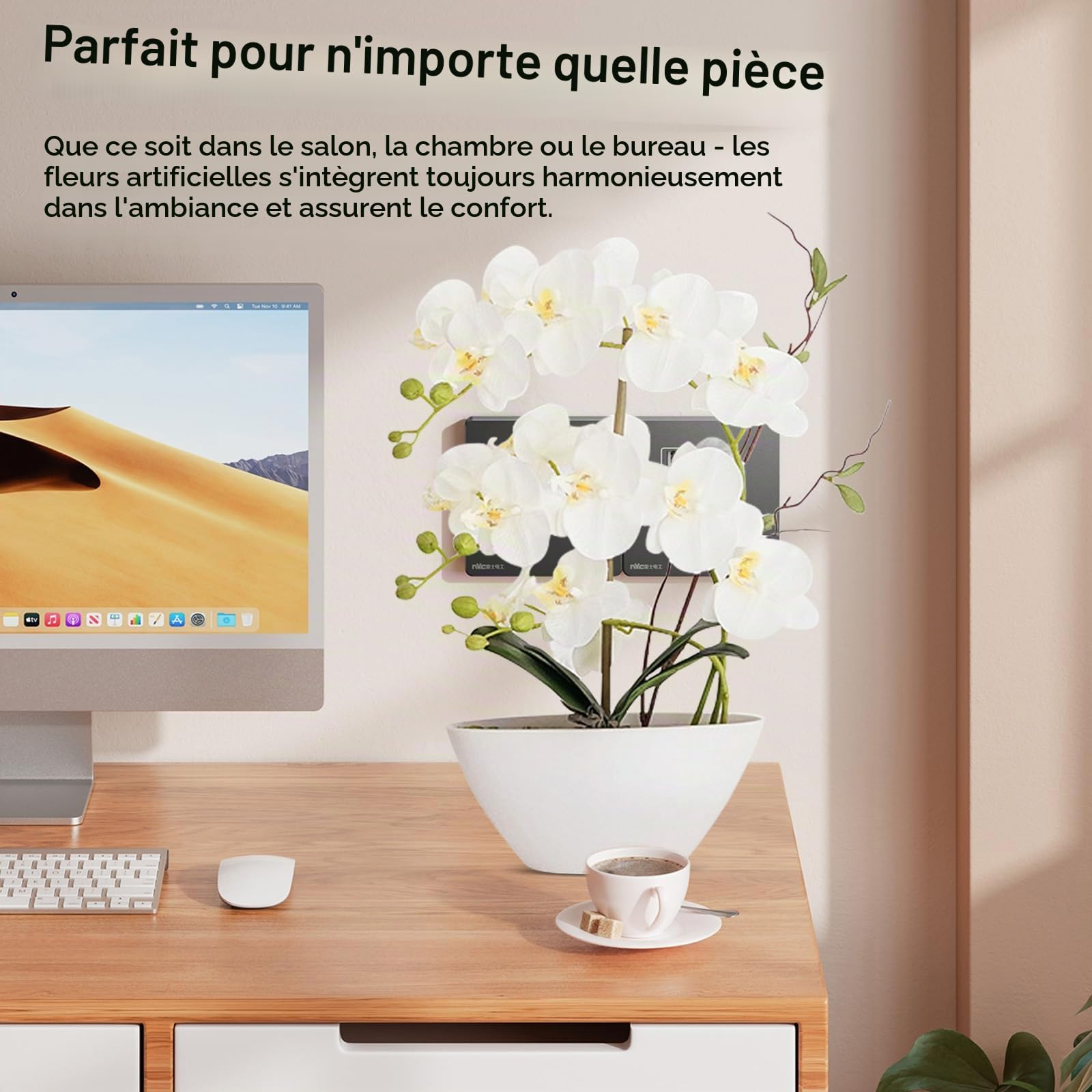 Fleurs Artificielles, 45CM Fleurs Artificielles Orchidée Décoration Artificielle Plantes Comme De Vraies Décoratives Artificielles Orchidées En Pot Décoration De Table Rebord De Fenêtre Pour Salon