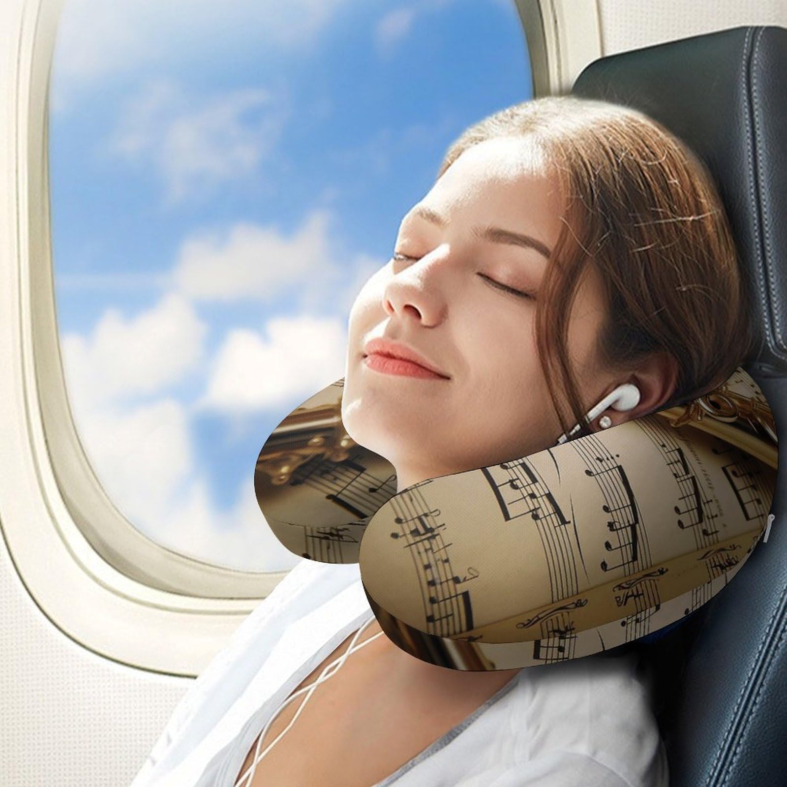 Flöten-Musik-Reisekissen, bequemes Reise-Nackenkissen, U-Form, Stützkopf, um Müdigkeit zu lindern, tragbare Kissen, geeignet für Flugzeuge, Züge, selbstfahrende Autos