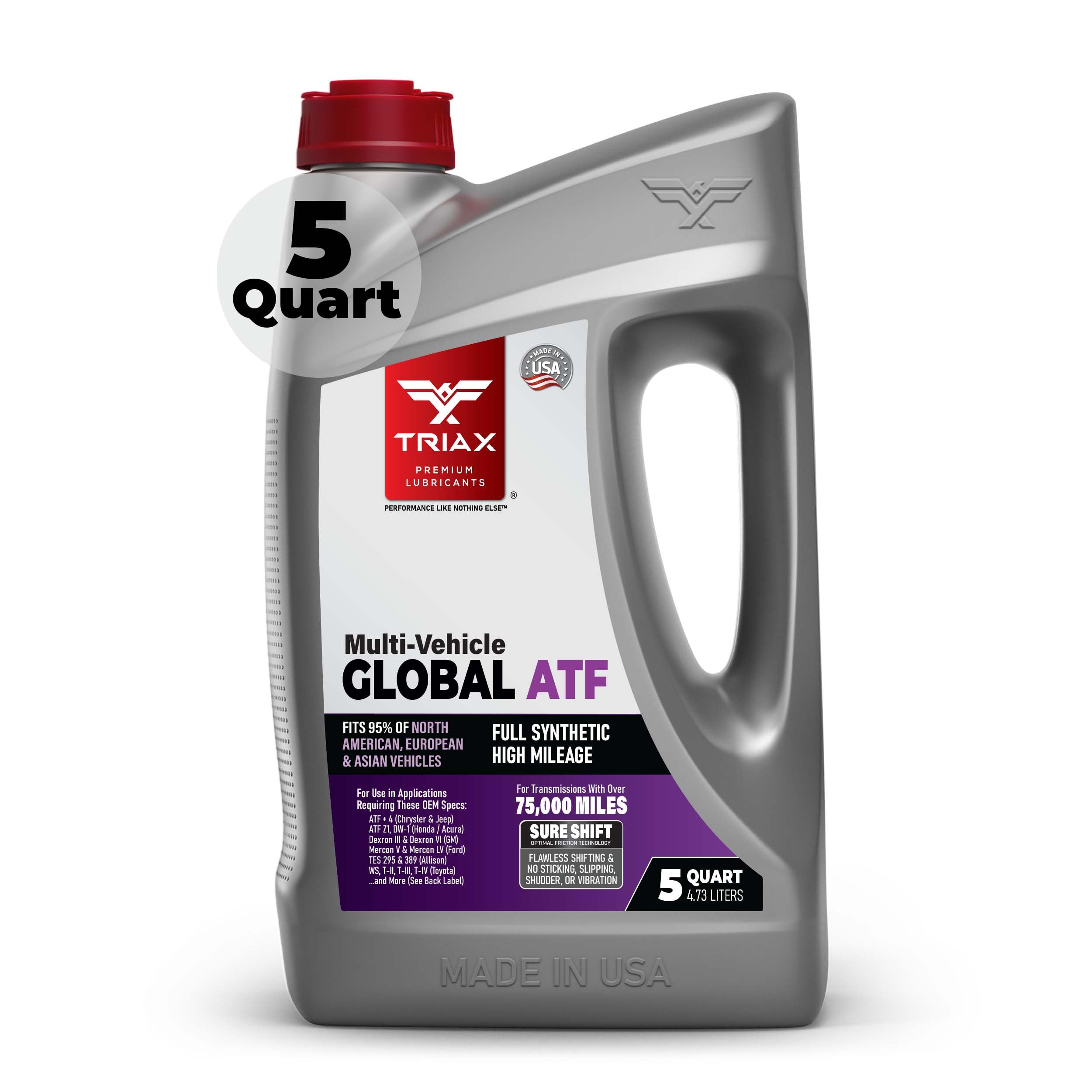 TRIAX Multi-Vehicle Global ATF Full Synthetic | Compatible with Honda DW-1, Dexron III, Dexron VI, Mercon V, Nissan Matic, ATF +4, TES 295 & More | OEM Grade Automatic Transmission Fluid (5 Quart)