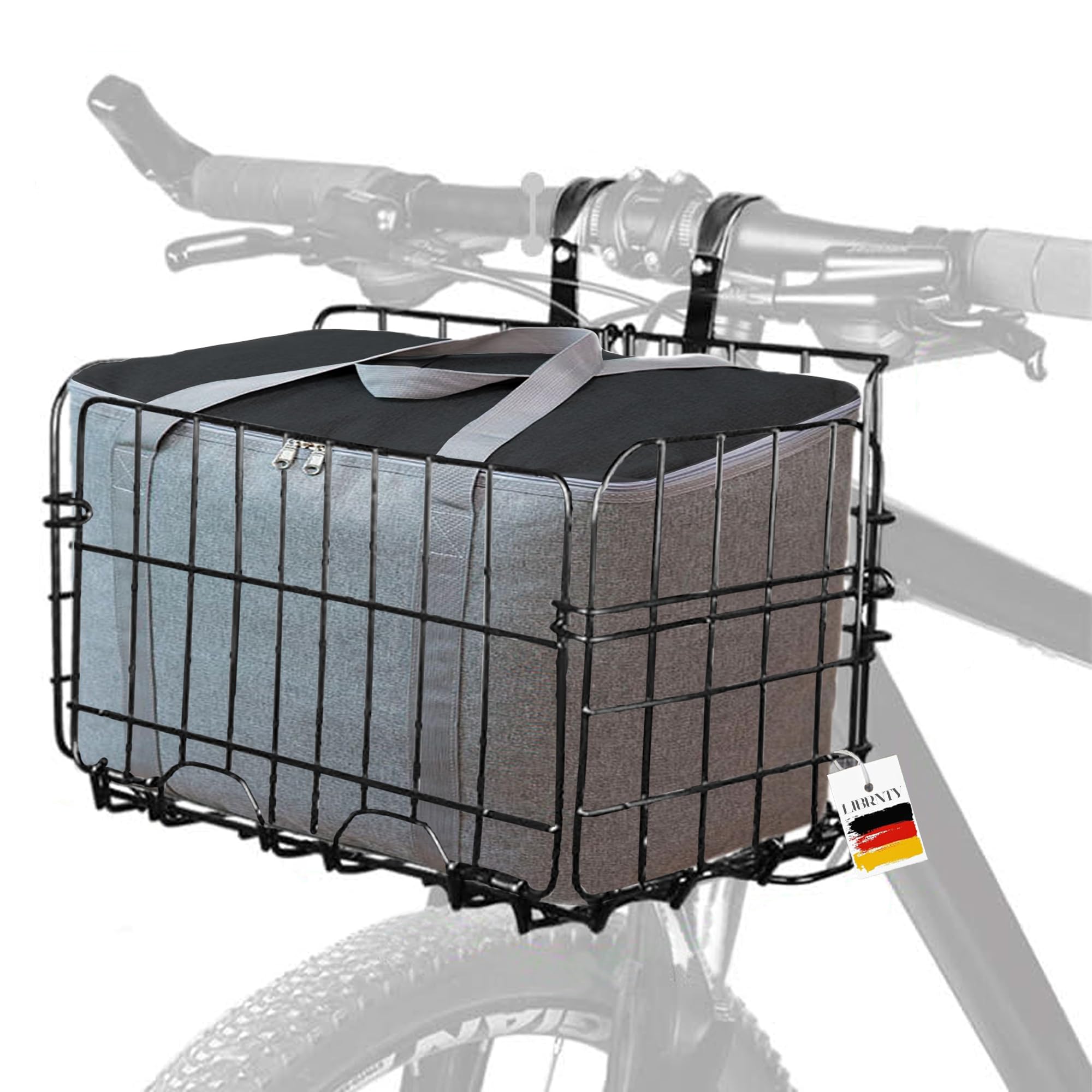Cesta Bicicleta Delantera+Bolsa Aislante Impermeable,fácil Instalar para Diferentes Bicicleta Plegable y Mountain Bike,Nueva actualización en 2025,diseño de Doble cinturón