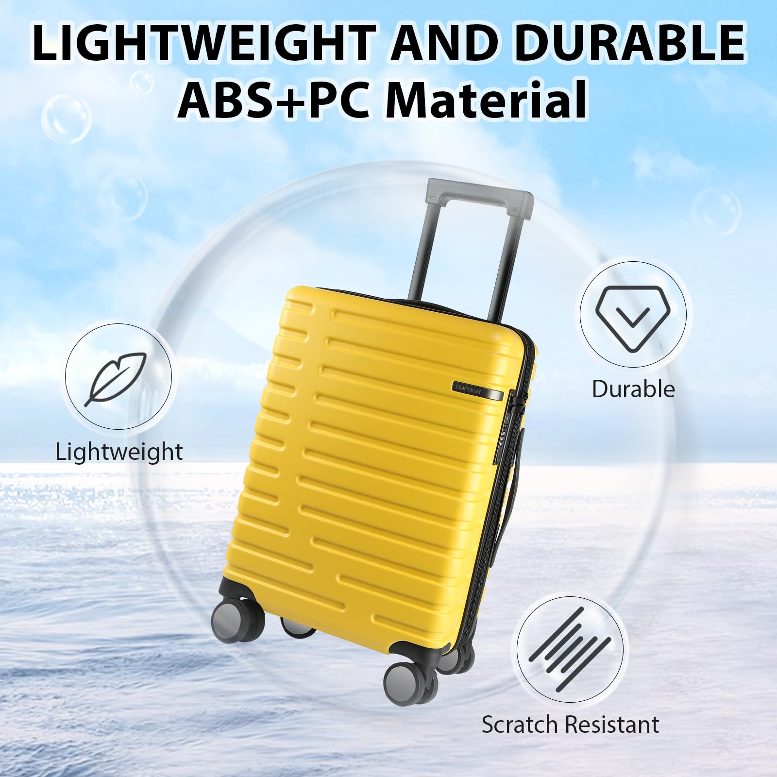 EMPSIGN Valigia Cabina 20" Rigida PC Espandibile, Bagaglio a Mano Leggero | giallo, lucchetto tsa, ruote 360° silenziose, apertura superiore, spazio extra 5 cm, resistente, per viaggio e lavoro
