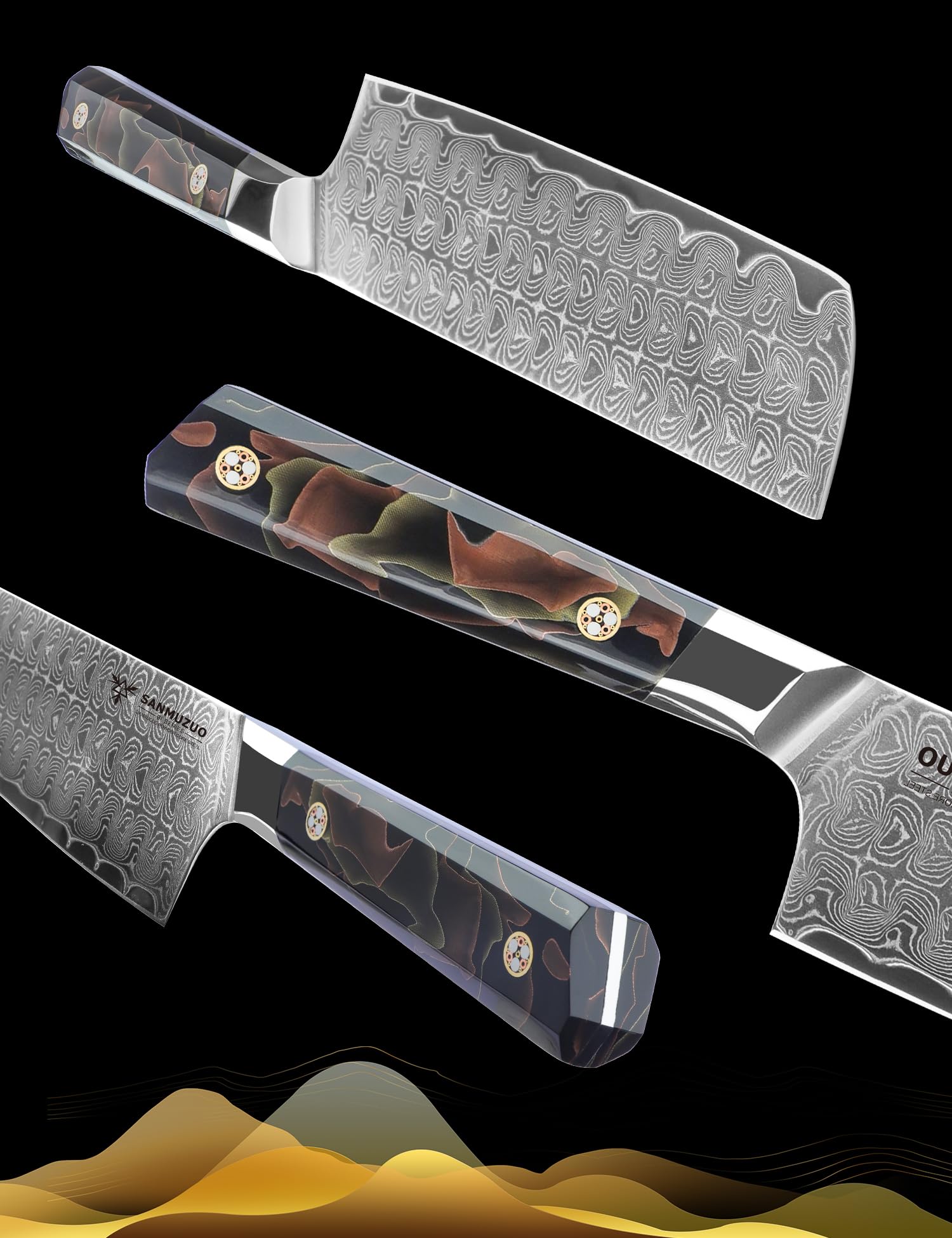 Coltello da cucina Nakiri da 18 CM, coltello da cucina professionale, acciaio in polvere di Damasco ultra affilato con impugnatura in resina a codolo intero, serie Bi