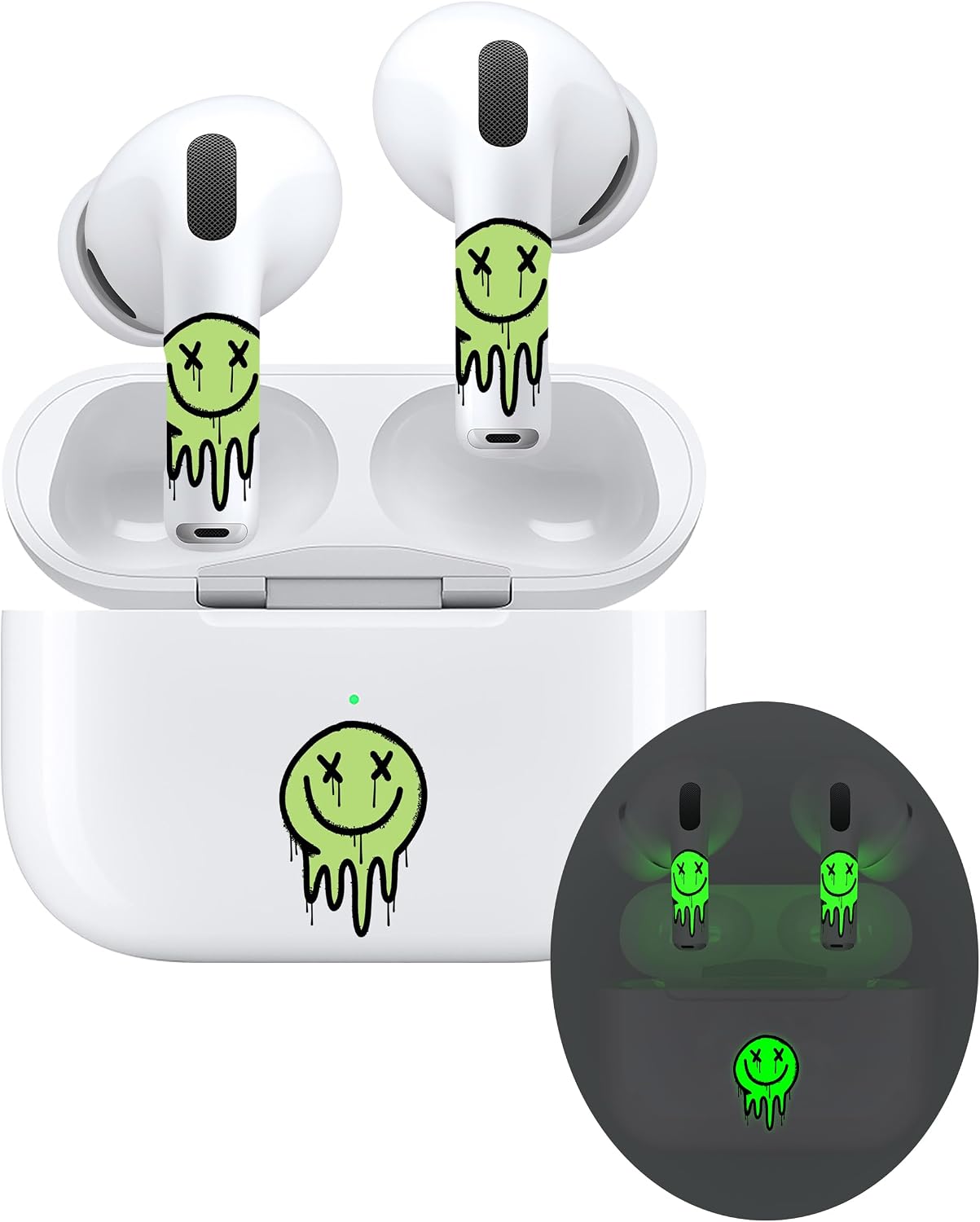 ROCKMAX for Glow in the Dark AirPods Skin Set, Earbud + Charging Case Stickers with Applicator & Spare, Universal Fit for AirPods 1/2/3/4 & Pro/Pro 2/Pro 3, Sweat-Resistant, Removable