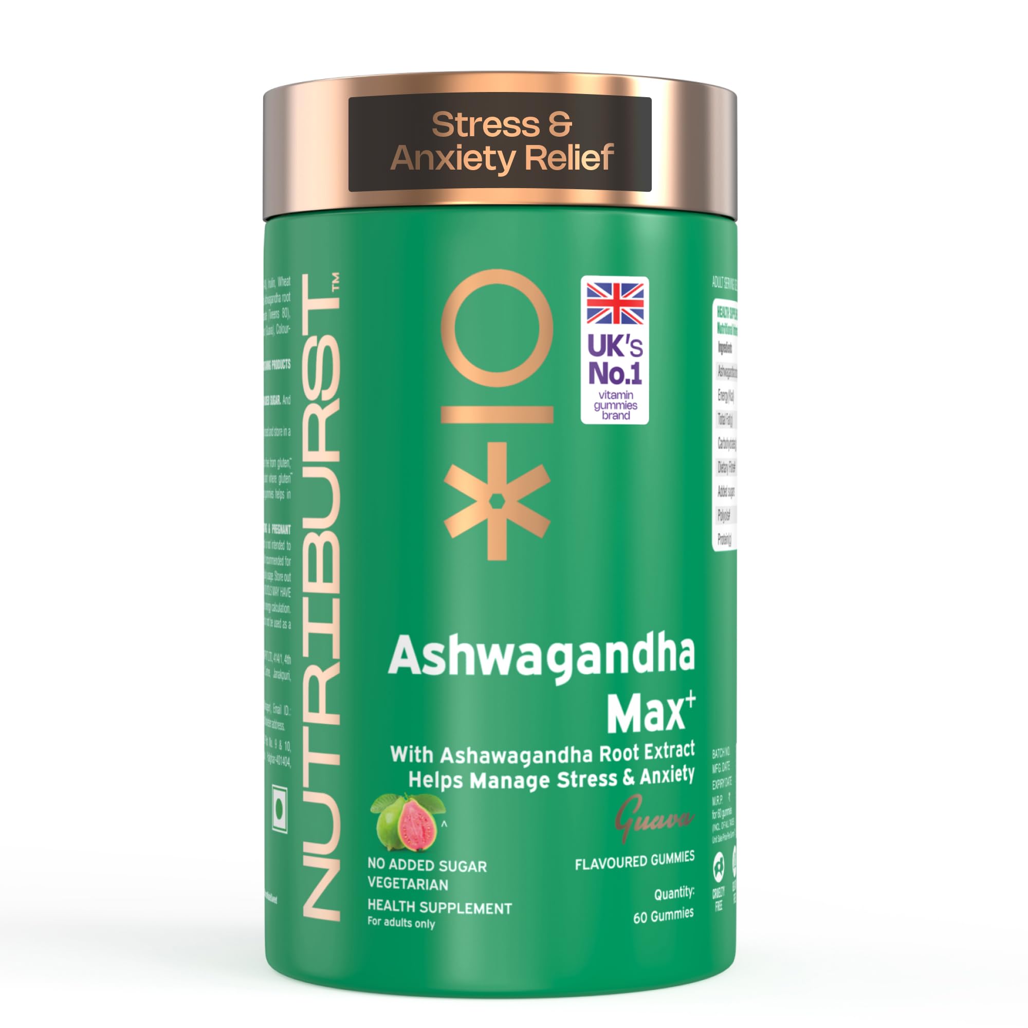 Ashwagandha Max 500mg Gummies for Stress and Anxiety Relief | Vigour, Energy, Power & Stamina | Relax Refresh Mind & Body | Guava Flavor Gummies, No added sugar| 60 Gummy
