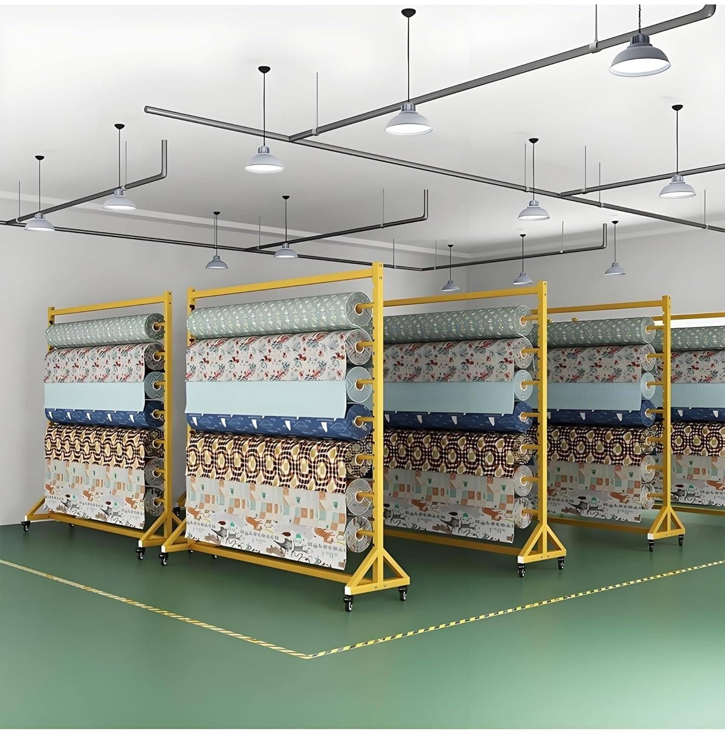 Estante móvil para Almacenamiento de Vinilo, exhibidor de muestras con Ruedas 150cm-4rods | para papel tapiz, película para ventanas, soporte organizador de acero resistente,adecuado para tiendas y talleres