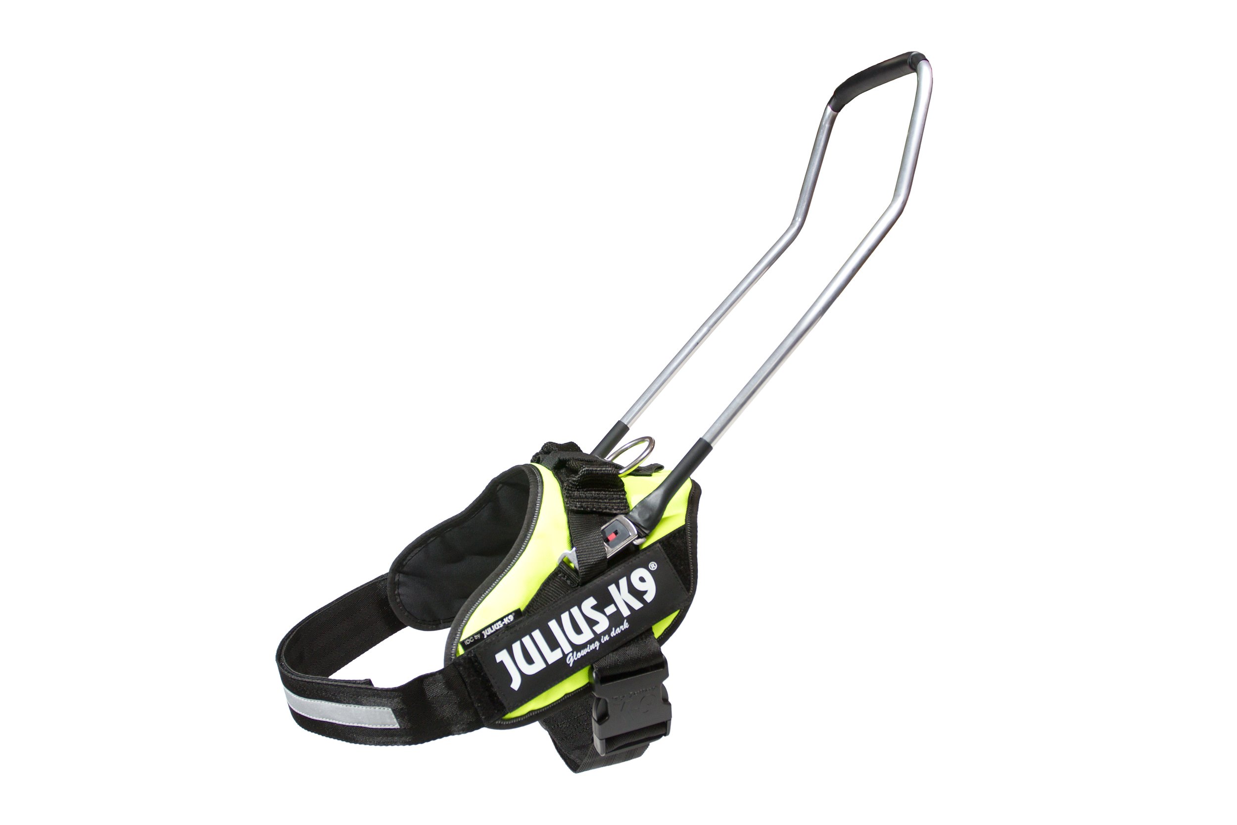 JULIUS K9 16BFH-IDC-NE3 Arnes Perro Guia Size: 3 Neon, con Mango De Aluminio De 16X45 Cm, L, Neón